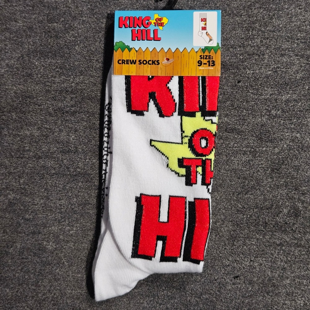 King of the Hill Hank Hill Men's Crew Socks Size 9-13 Mike Judge White New
